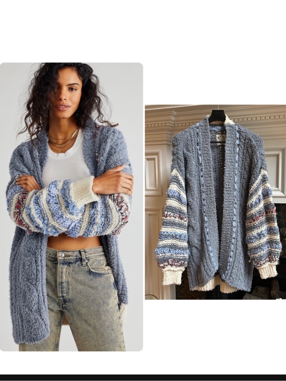 Care Free People Life's Purpose knit woven ribbon trimmed cardigan sweater sz.XS